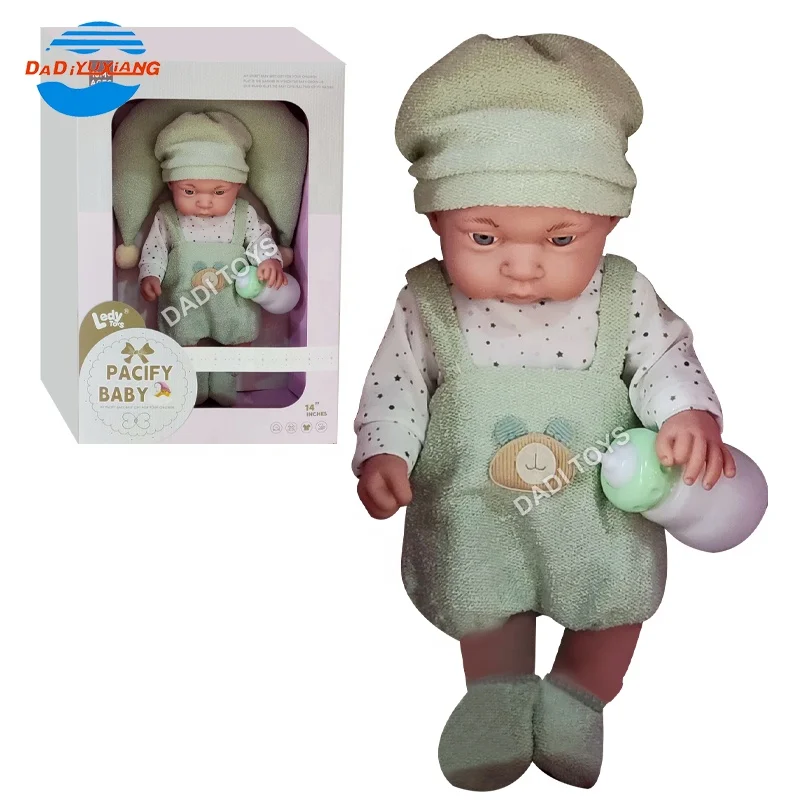 14 Inches Simulation Lifelike Realistic Infant Vinyl Boy Doll, Plastic Nipple Soother Accessory Doll Care Doll for Children