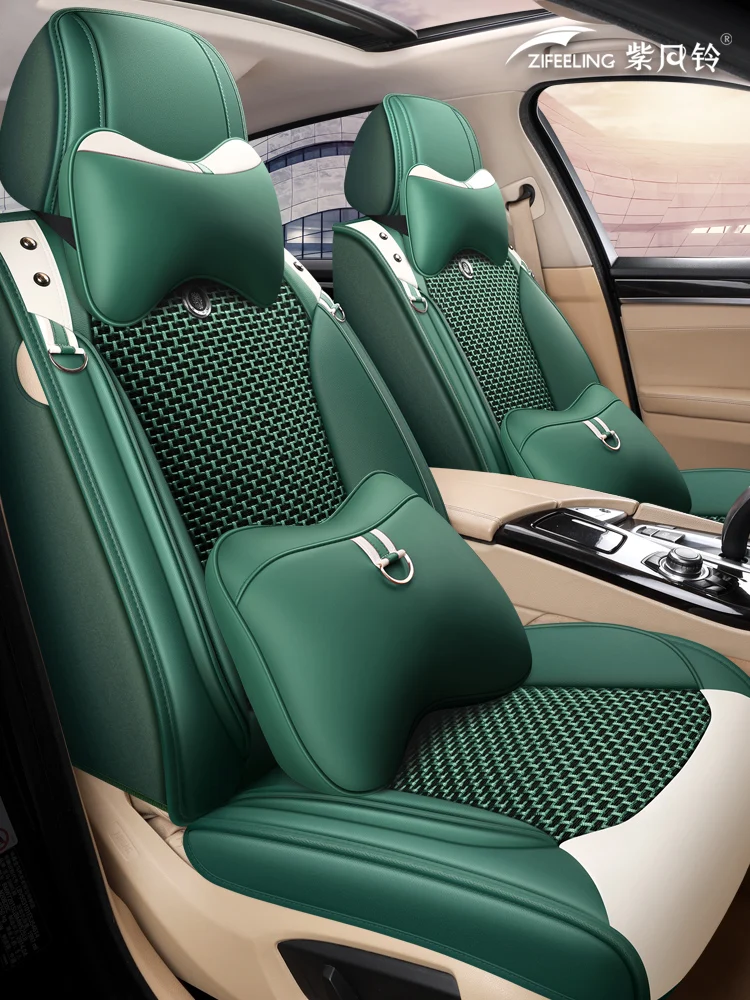 Custom Car Seat Covers Light Green Girly Fit for Summer