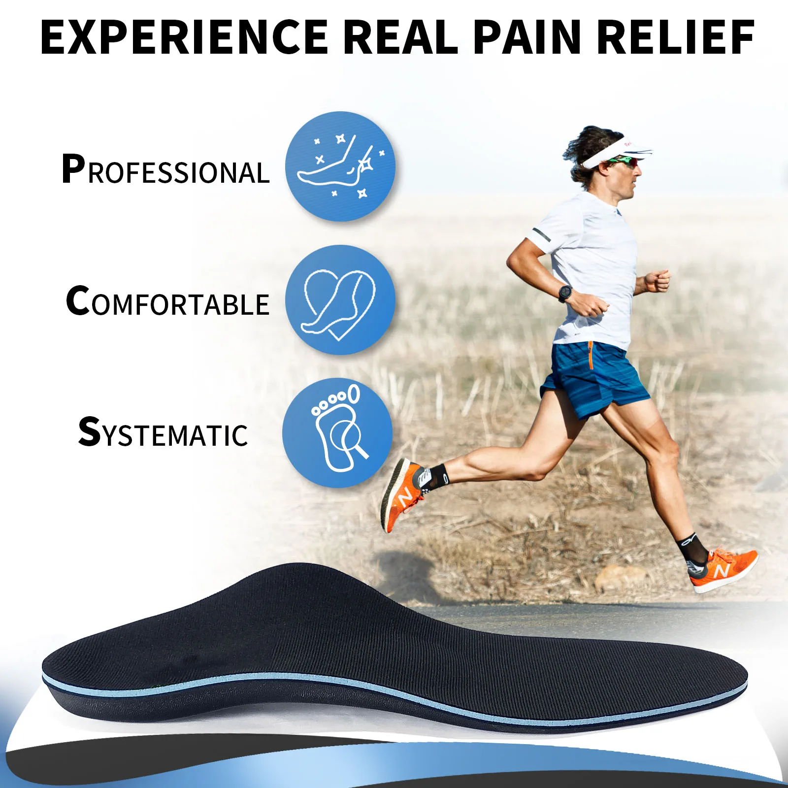 Comfortable Arch Support Flat Foot Orthopedic Insoles Pu Foaming Poron Gel Material Cushioning