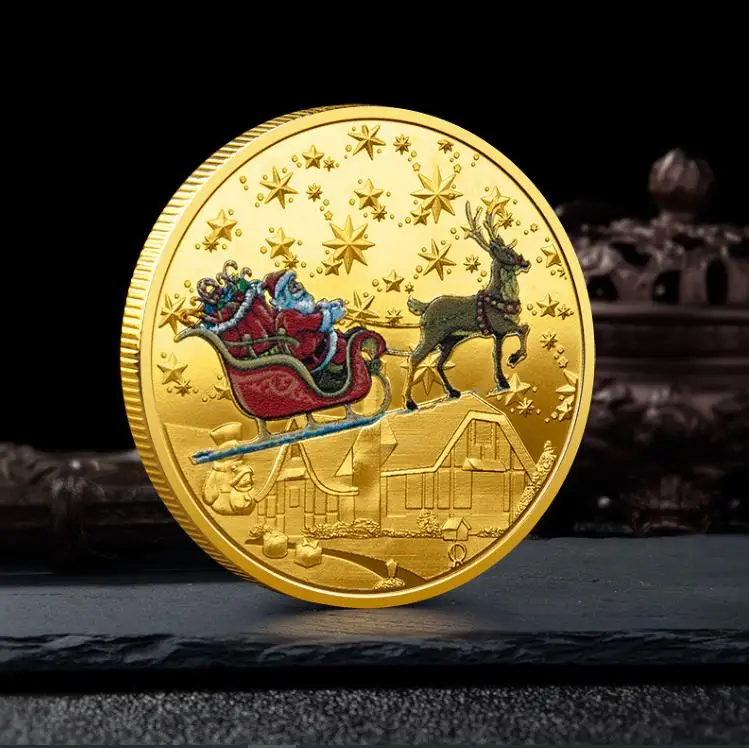 Moneda Coleccionable De Santa Claus De 40 Mm | Chapada En Oro Con Motivos Navideños | Regalo Decorativo En Caja De Plástico
