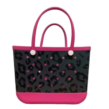 Hot Factory Wholesale Large Summer Rubber Handbag Custom Printing EVA Beach Bag Two Waterproof Silicone Bog Open Candy Logo