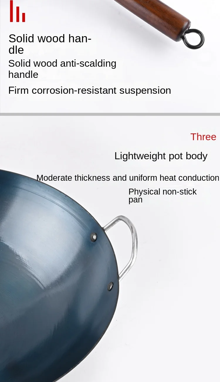 High Quality Pre Seasoned Carbon Steel Handle Hammered Chinese Wok Pan With Round Bottom