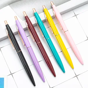 Cheap Bulk Multi-Color Button Press Metal Ballpoint Pen With Printed Custom Personal Logo for School Student Office Supplies