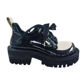 Woman shoes Casual Platform Lolita Fashion Cute Leather Thick Bottom Black  Woman shoes