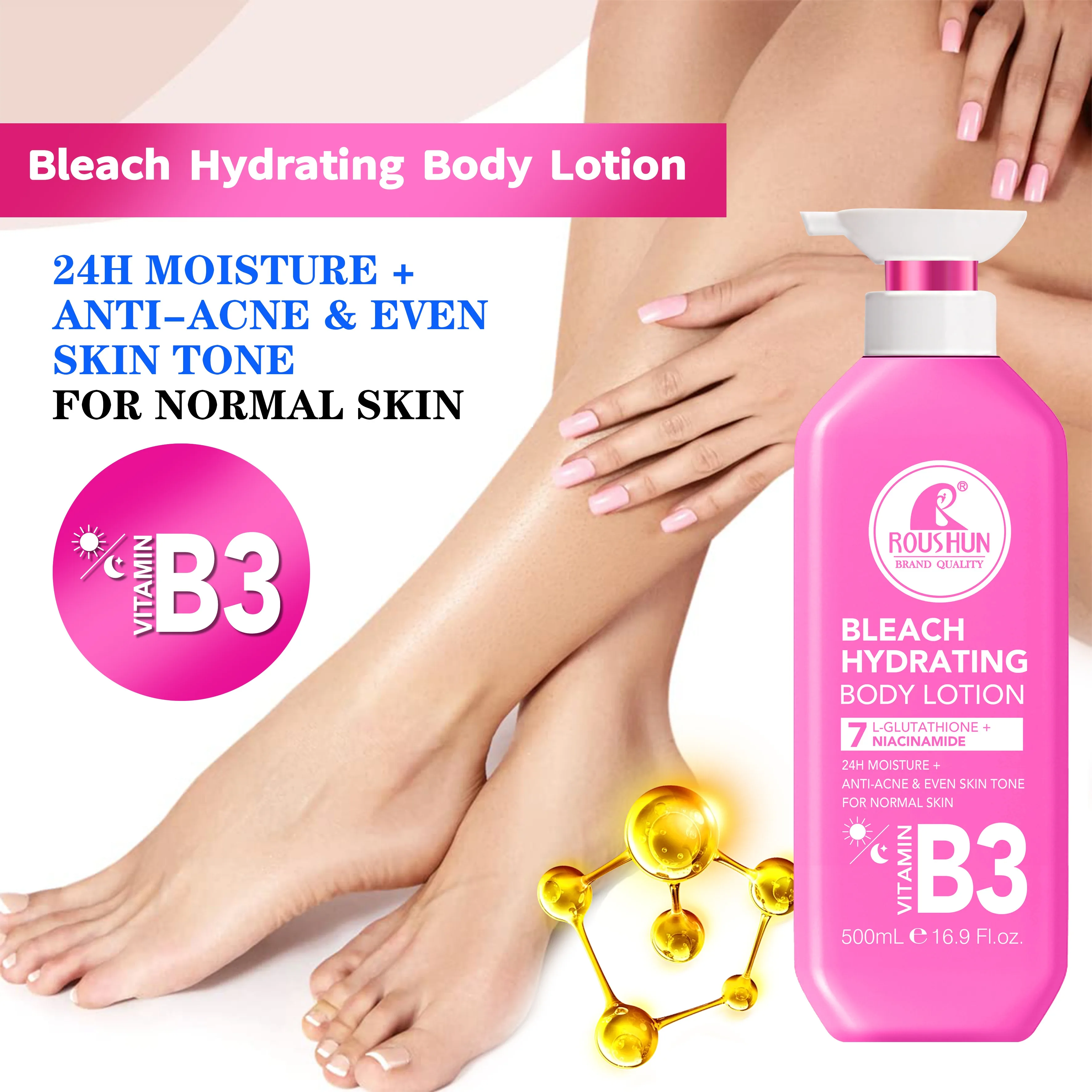 ROUSHUN Body Lotion Brightening Hydrating Whitening L-glutathione  Niacinamide Vitamin B3 Body Lotion