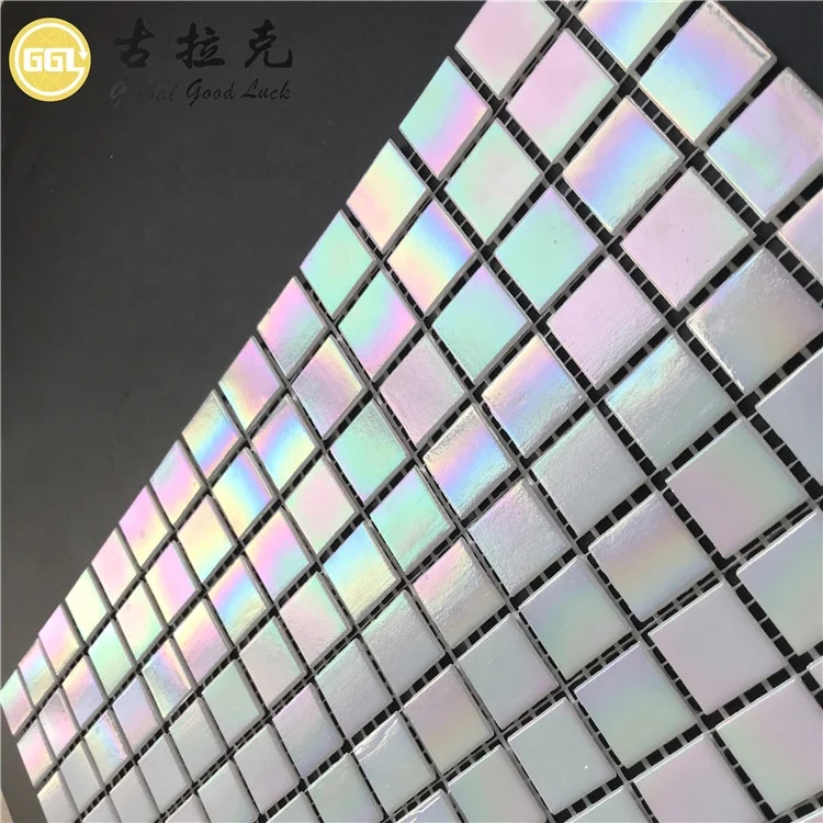 Pearlescent Swimming Pool Mosaic tile White Glass Tile for Shower Bathroom Wall Decor factory