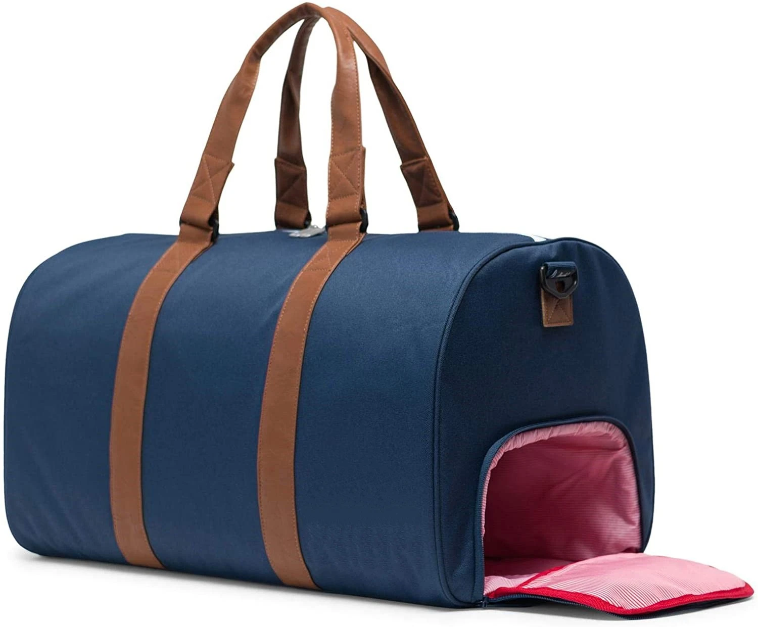 navy and brown bolsa