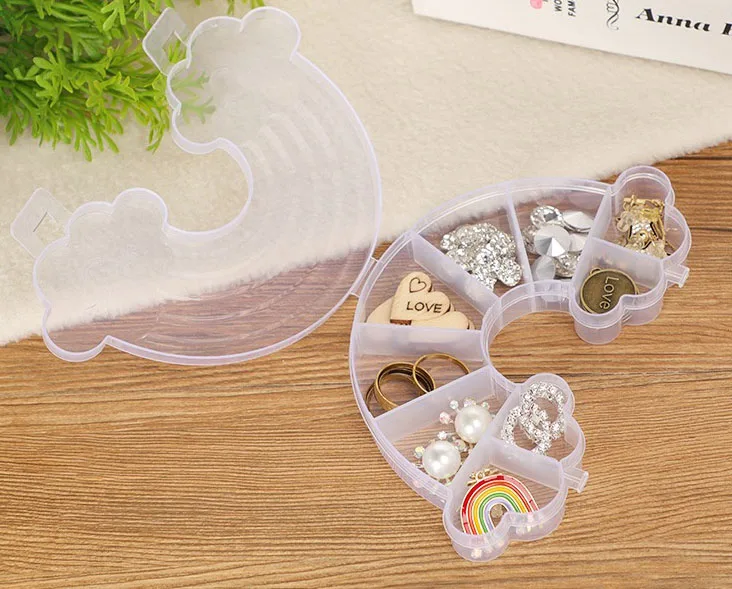 Simple transparent pp empty box rainbow modeling with a lid partition pp plastic jewelry parts finishing storage box factory