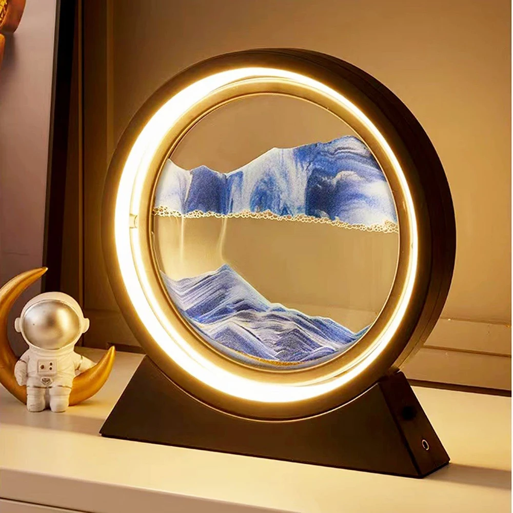 Hot New Colorful 360 Rotation Hourglass Quick Sand Bedside Table Light Remote Control USB Rechargeable LED 3D Quicksand Art Lamp