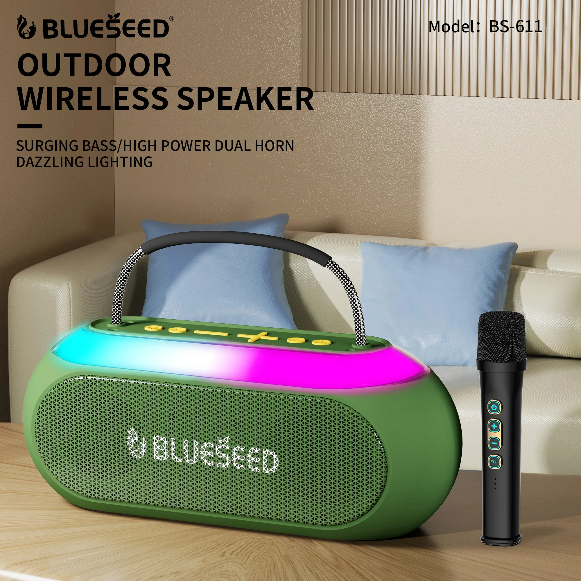 Mini Portable RGB LED Audio Player with Aux Cable Home Theatre Mobile Phone Speaker Battery Operated Parties Events Made Plastic