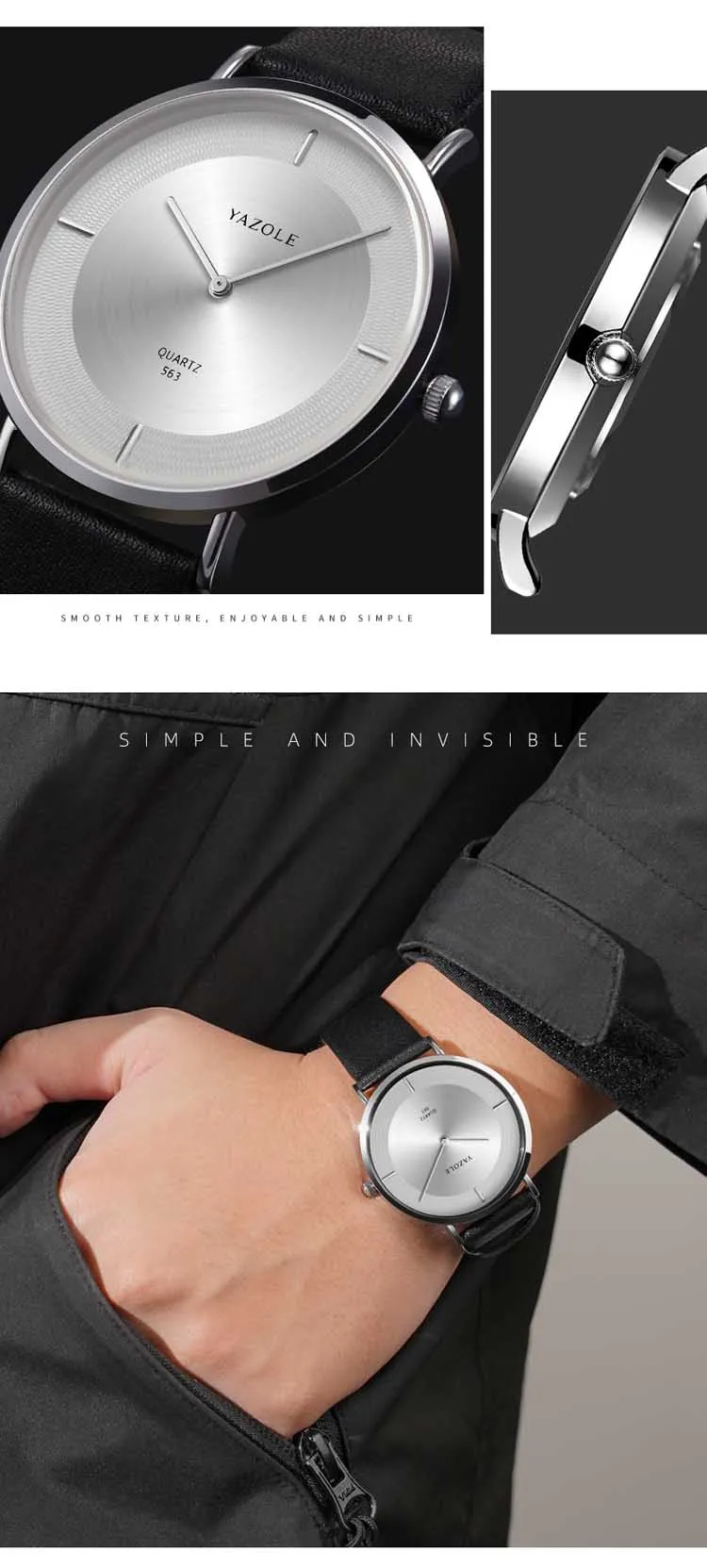 Yazole – montre à quartz unisexe de haute qualité, bracelet en cuir PU original, étanche, lumineuse, Concise, décontractée, usine, 563