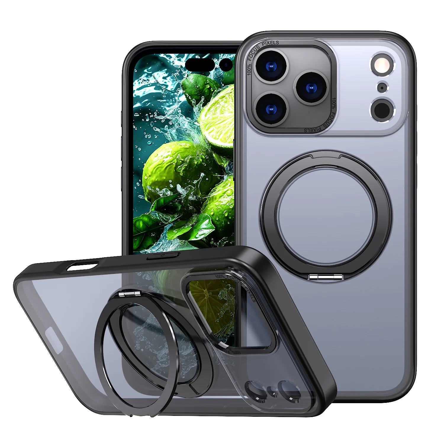 Laudtec Skin Feel Matte Shockproof Ring Bracket for iPhone 16 Pro & 17 Pro Max 360-Degree Rotating Magnetic Mobile Phone case
