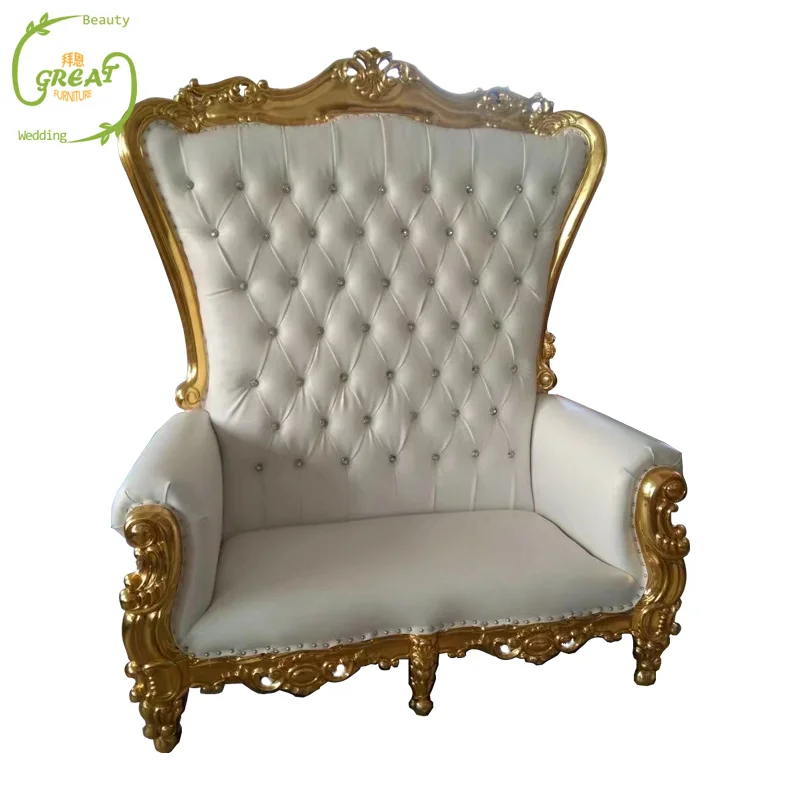 White Leather Throne Chair, King Queen Chairs