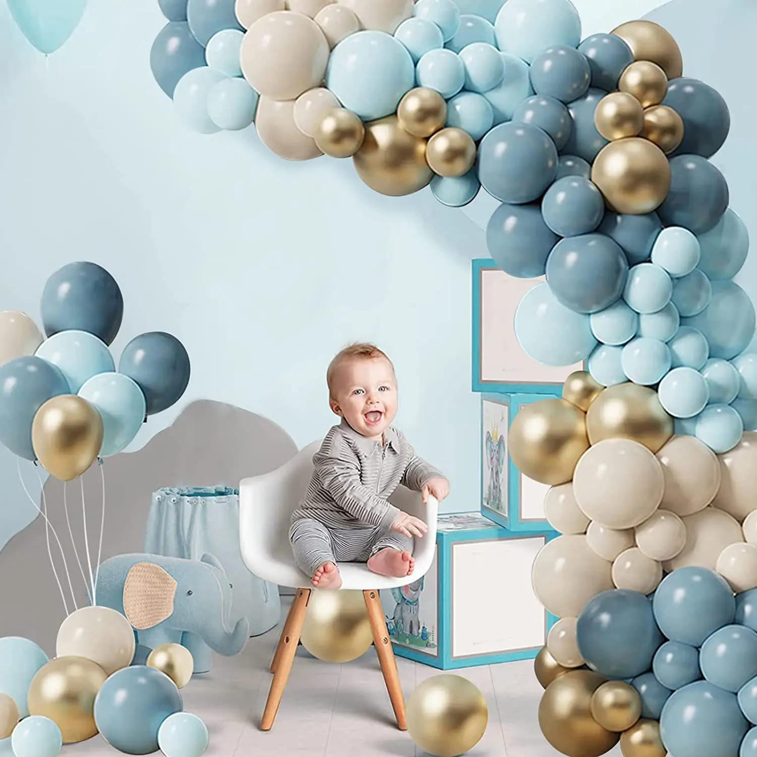 Blue Gold Balloons Arch Garland Kit With Retro Blue Nude Balloons For ...