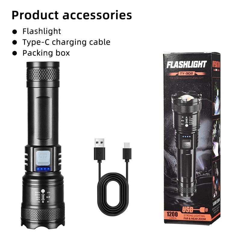 Torcia LED P50 Ricaricabile X82 Con Zoom Regolabile – Alluminio Per Campeggio E Emergenza