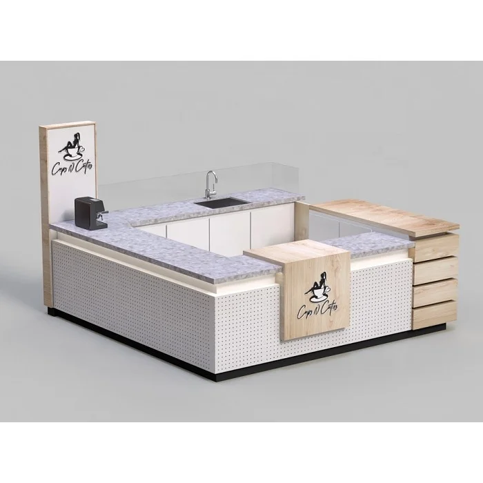Fashion and Simple Style Coffee Kiosk Design 10 X 10 ft Cafe Food Booth Retail Display Counter Customize Mall Kiosk