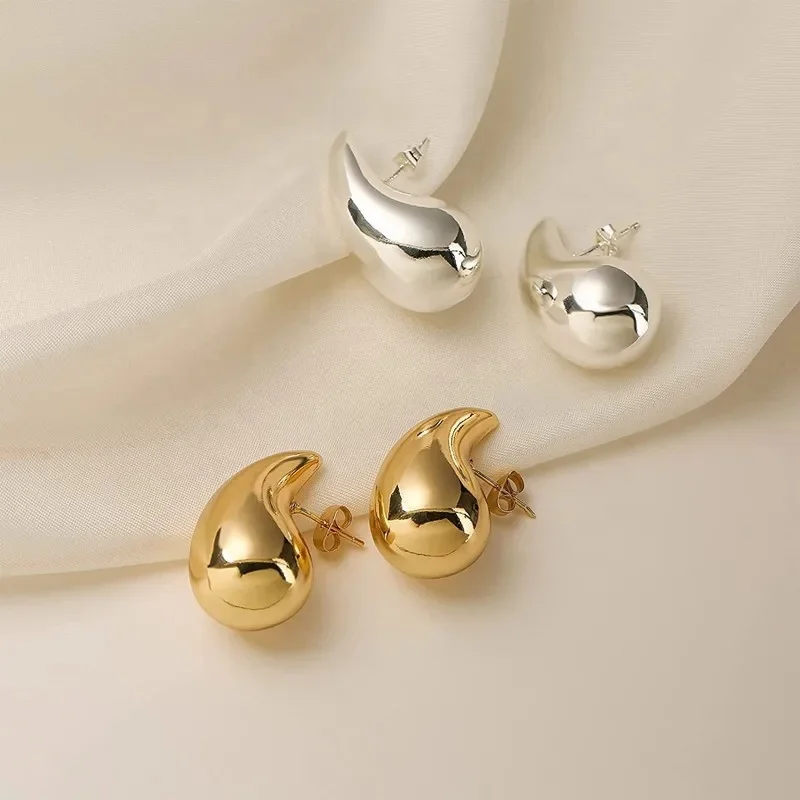 Thick Teardrop Stud Earring Gold Color Chunky Dome Ear Studs for Women Girls Trendy Stainless Steel Jewelry Wedding Gift