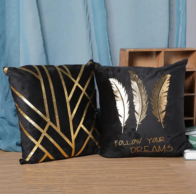 Black Gold Stamping Cushion Cover Geometric Throw Pillow