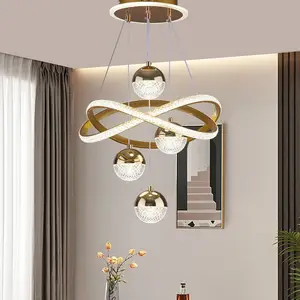 Zeal Lighting Oval Shaped Hanging Lamp Modern Crystal Ball Led Acrylic Rings Pendant Light Fixture for Kitchen Dining Room