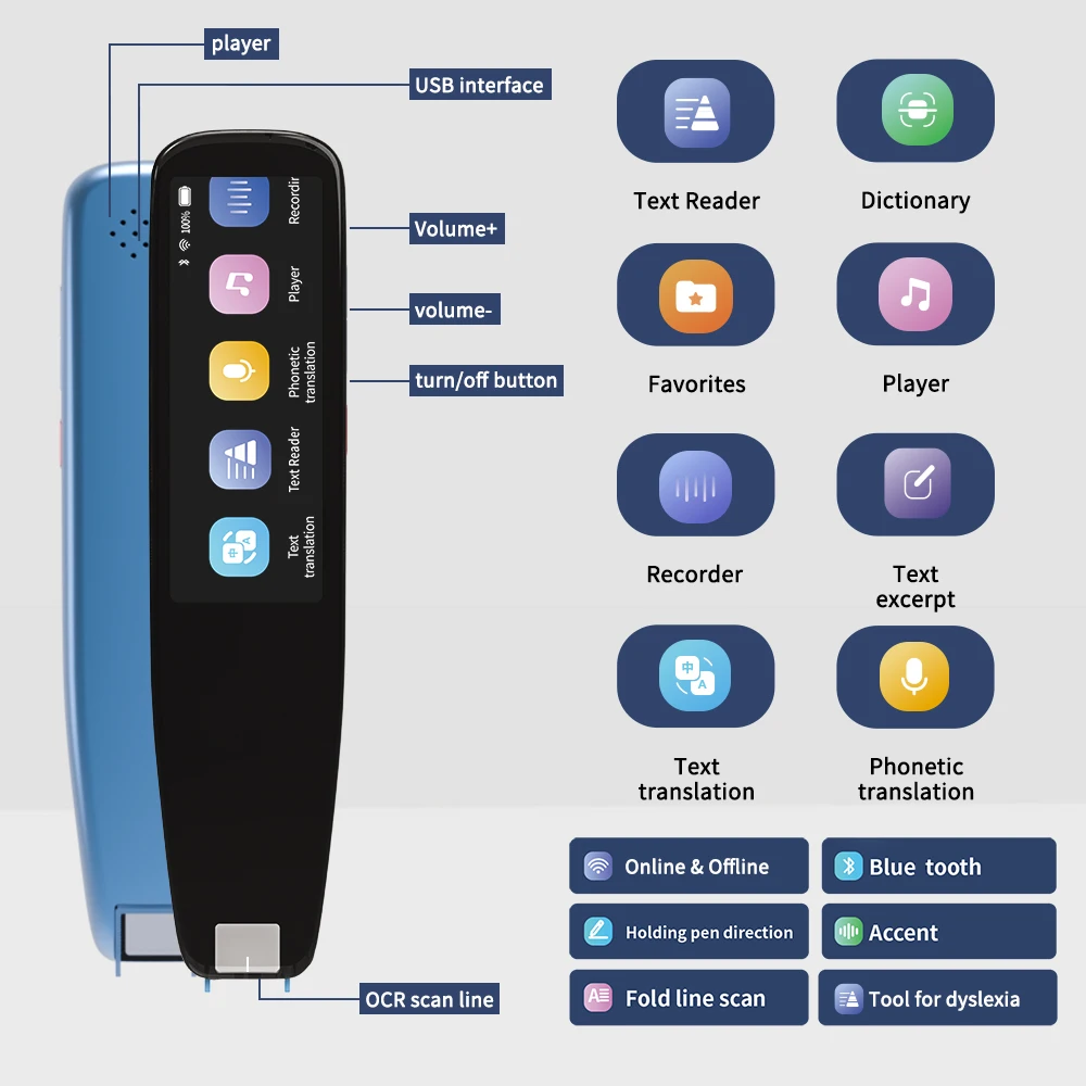 NEWYES Electronic Dyslexia Text Reading Pen Scanner Portable Instant 112 Language Voice Translator Pen