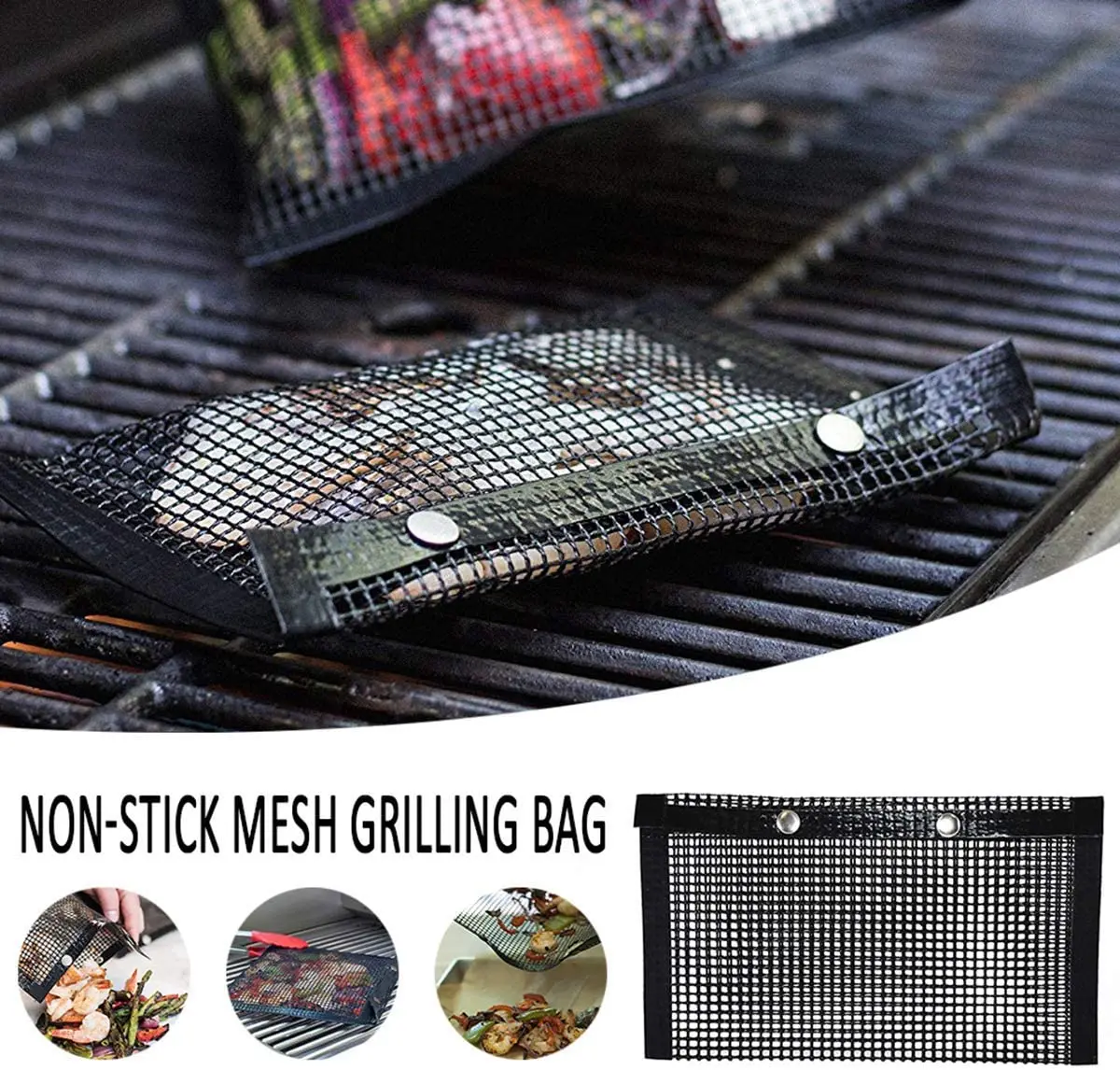 Bbq Mesh Grill Bag, Non-stick Mesh Grilling Bags, Reusable And