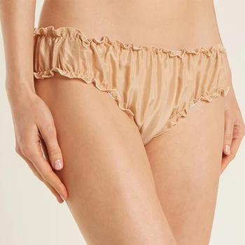 OEM Manufacture 100% Natural Pure Silk Bikini Panties Women High Quality Seamless Hipster Briefs Lace Available XL XXL