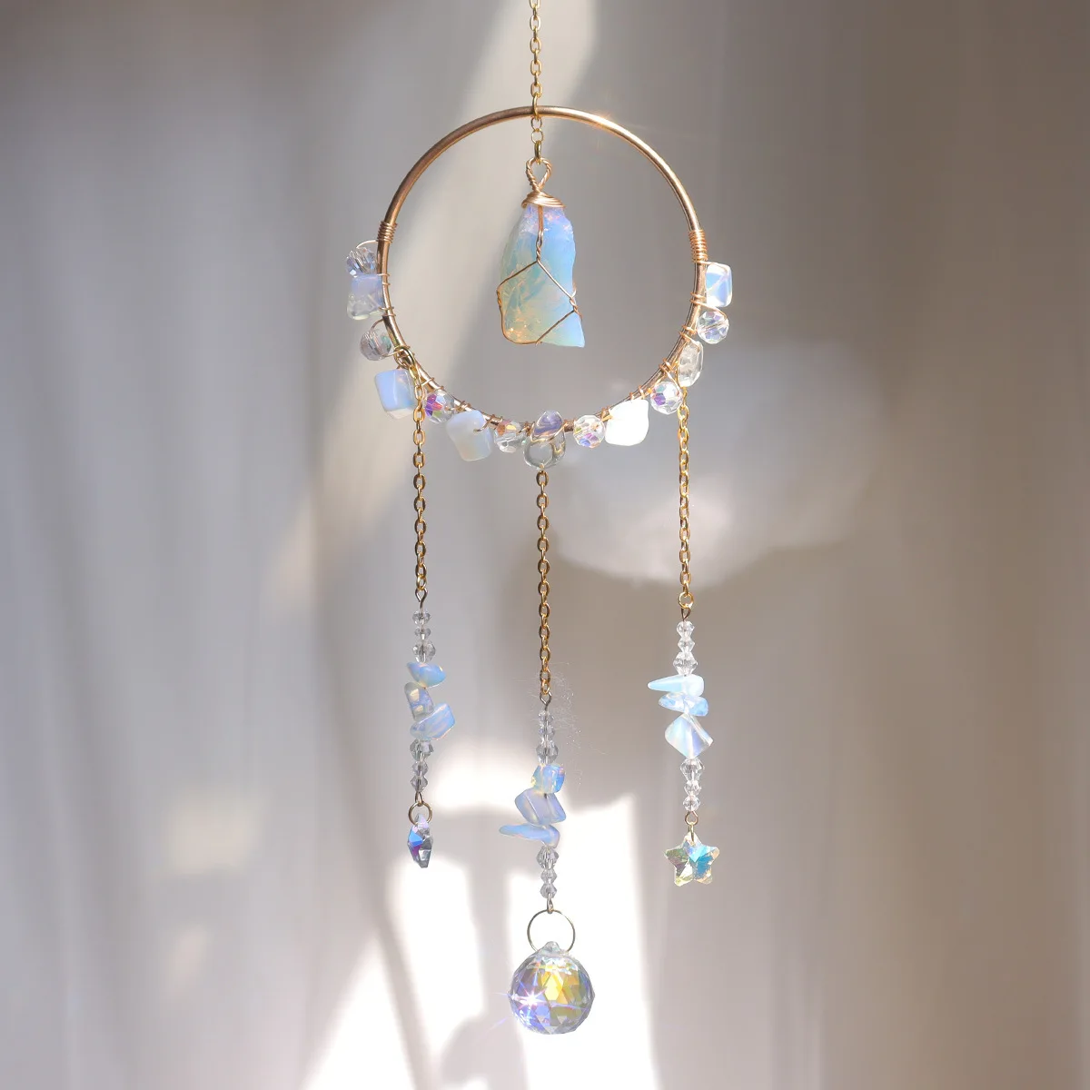 product handmade rose quartz sun catcher with nature stone home decor wall hanging car ornament amethyst suncatcher super handctafts-4