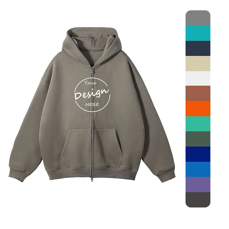 Heavyweight Fleece Cotton Knit Full Zip up Hoodie Men Workout Blank Streetwear Zipper Hoodie Print Logo