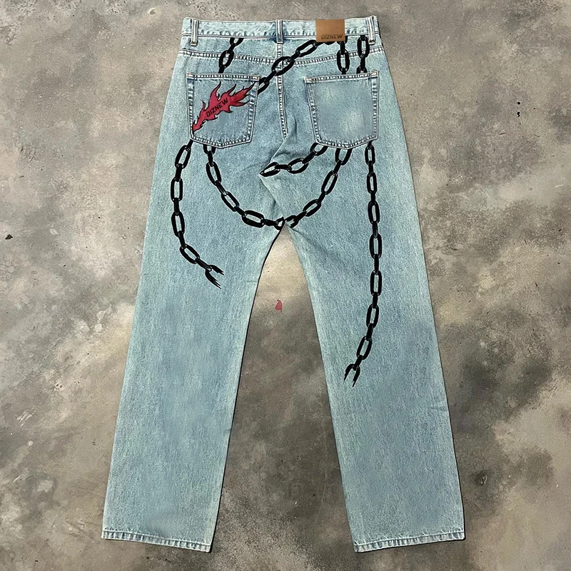 DiZNEW Denim Manufacturer Wholesale Custom High Quality Printing Design Baggy Straight Leg Jeans For Men factory