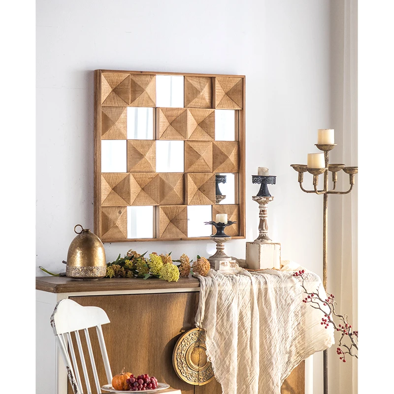 ヴィンテージスタイルの木製フレーム彫刻入りクリエイティブミラー