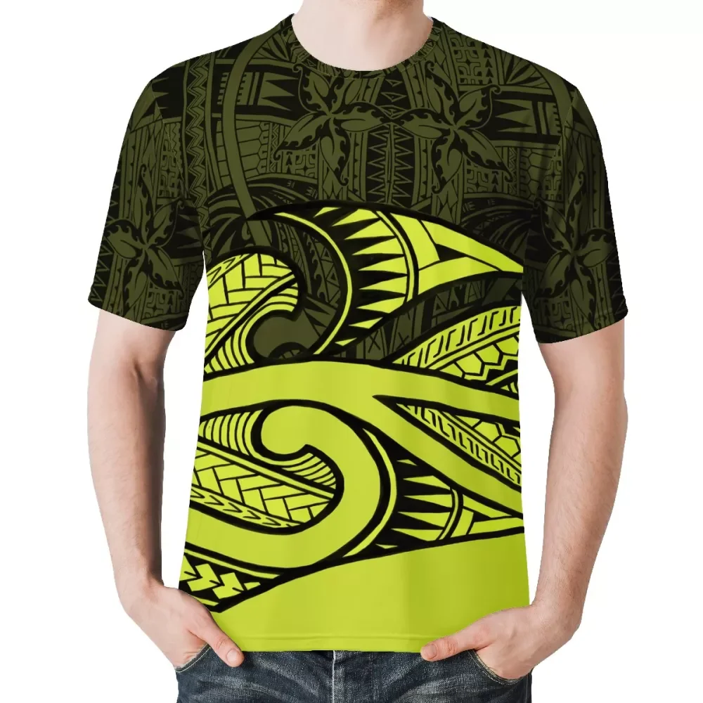 Wholesale Polynesian Tribal Tattoo Print Short Sleeve O-Neck