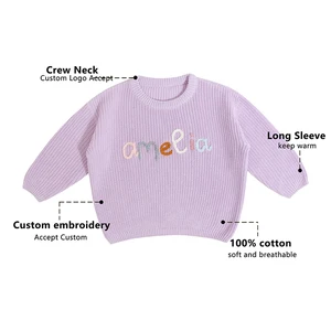 Manufacturer Custom Embroidery Wholesale Boutique Newborn Girl Clothing Long Sleeve  Solid Color Winter Knitting Baby Sweaters