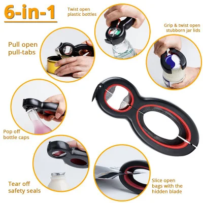 6 In 1 Multi Function Jar Twist Bottle Opener, 6 In 1 Can Opener , All In  One Jar Gripper Can Wine Beer Lid Twist Off Jar Opener Claw