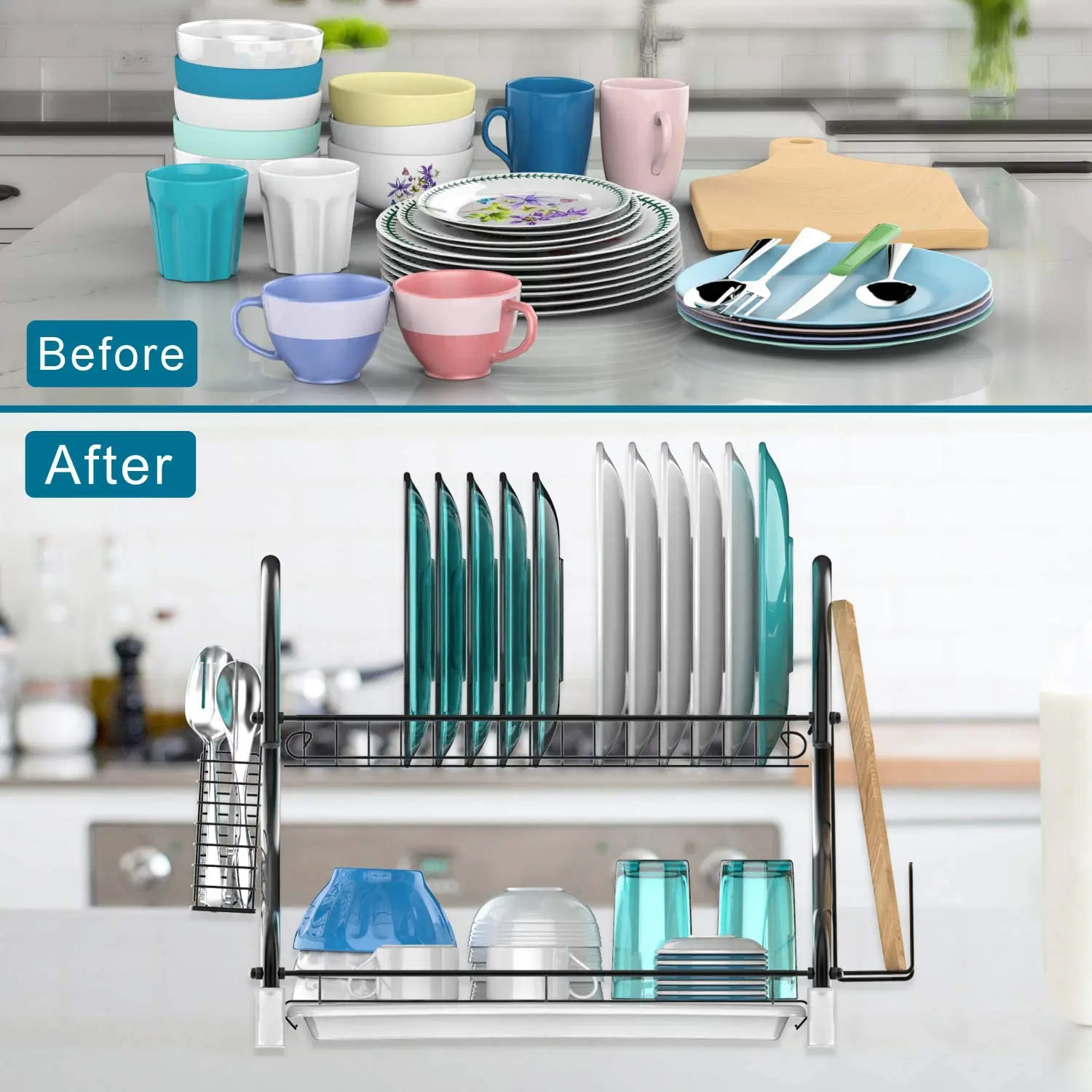 Dish Rack and Drain Board Kitchen Chrome Cup Dish Drying Rack - China Dish  Rack and Kitchen Rack price