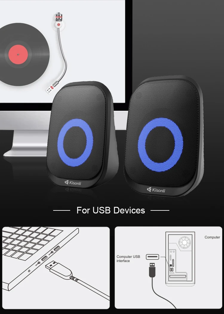 Kisonli X7 tragbare USB 2.0 Mini-Lautsprecher mit buntem Licht