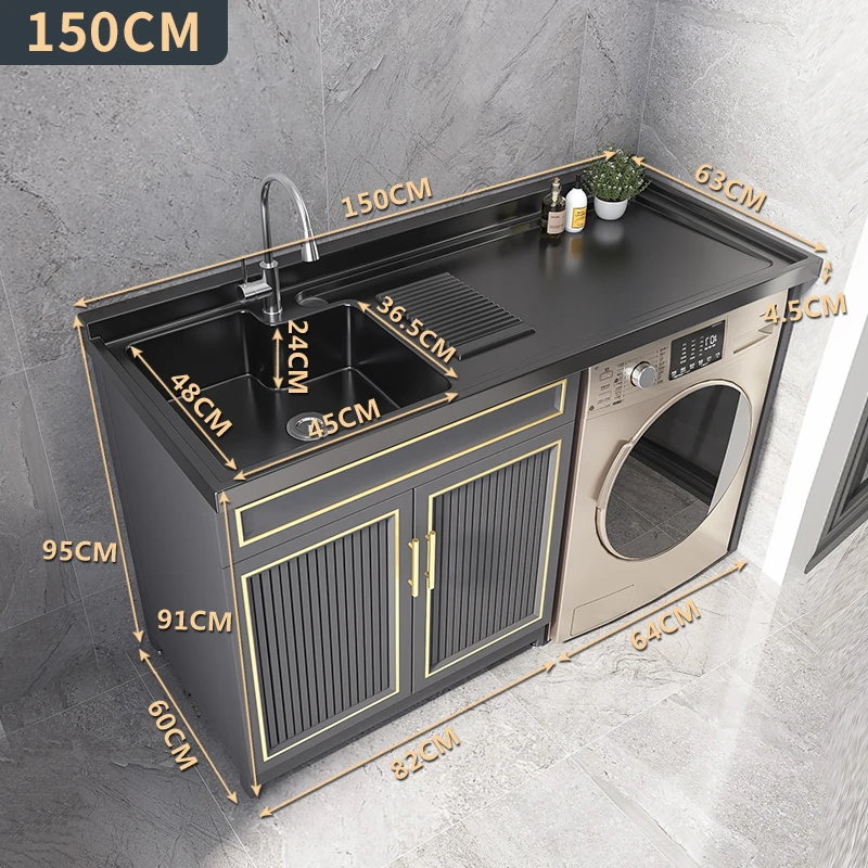 Modern Stainless Steel Design Counter Basin Washboard Space Aluminum Laundry Pool Single Cabinet for Hotel Closet Balcony Wash