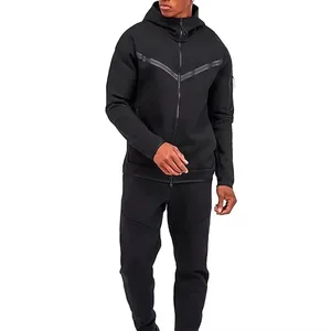 High Quality Nylon Winter Keep Warm Windproof Sportswear 2pc Loose Sweatpants and Blank Sweatshirt Set Gym Fitness Cloth for Man