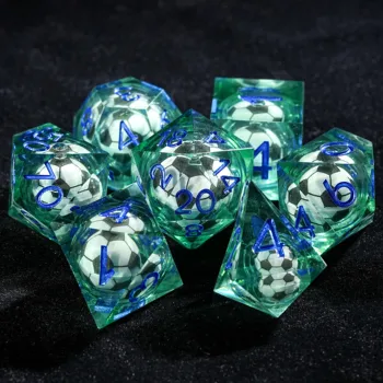 7Pcs Football Dice Green Resin Polyhedral Dice For DND Role Games Playing Collection Set