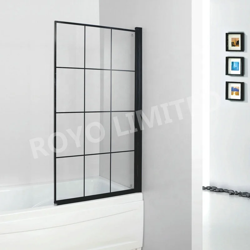 
75x135cm Single black bath screen shower screen with black painting with pivot profile 
