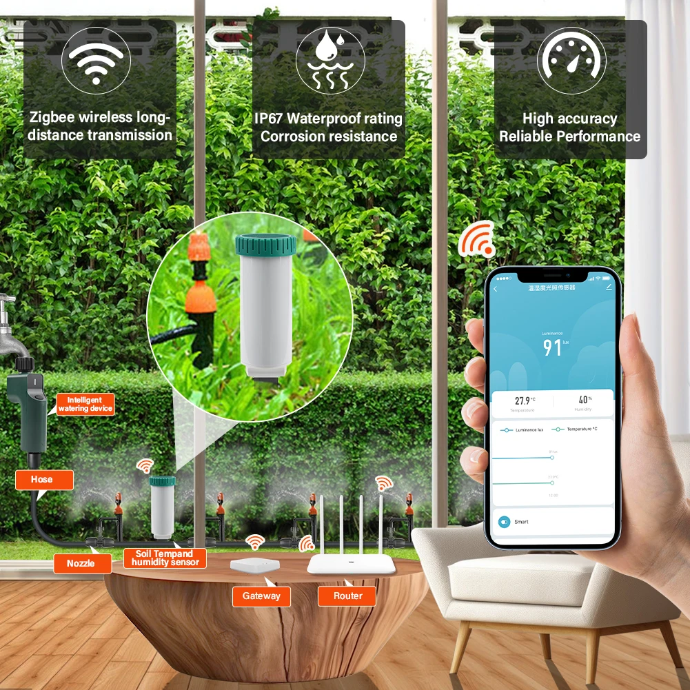 Soil Temperature and Humidity Sensor WiFi Smart Life Tuya Irrigation Watering Outdoor Gardening Water Timer