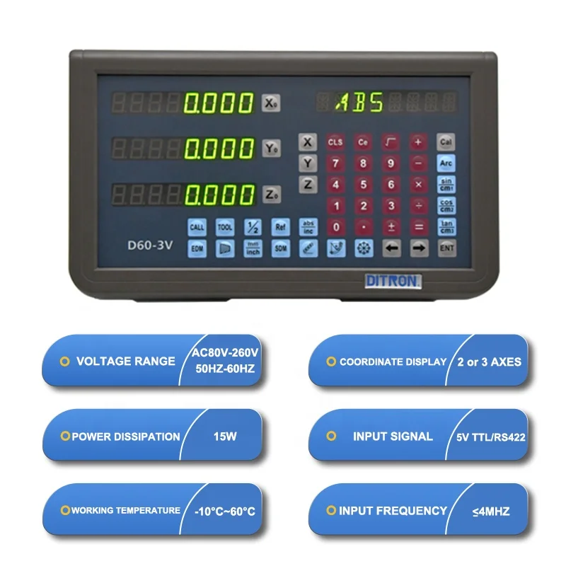DITRON Dro 2 Axis 3 Axis Metal Case Digital Readout Display with Linear Glass Scale for Milling Lathe Machine