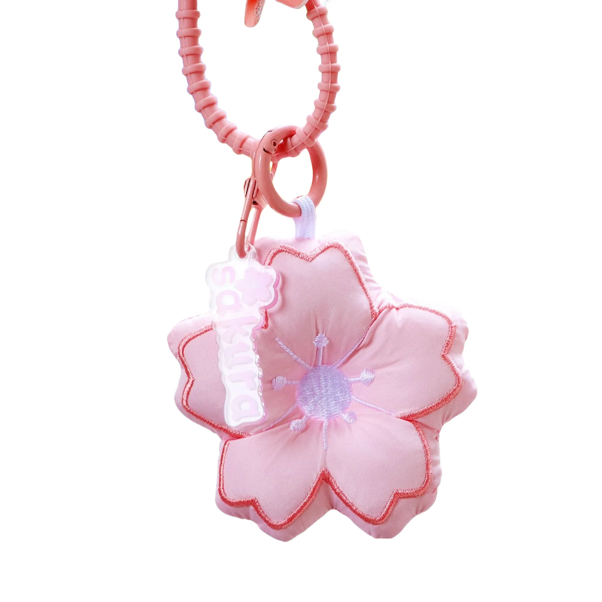 Fabric Sakura Keychain Cherry Blossom Flower Bag Keyring for Women