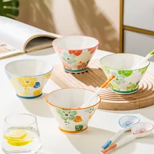 Japanese Four Seasons Rain-Hat Shaped Bowl Ins Trumpet Ceramic Household Tableware Binaural Soup Good-looking Tall
