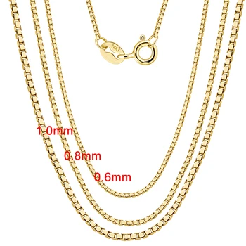 RINNTIN GC05 Trendy Real 14K Solid Rose / White / Yellow Gold 0.6mm 0.8mm 1mm Box Chain Necklace for Women