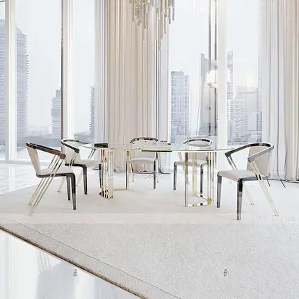 Shenzhen Round Dinning Table Set with Metal Legs Modern Furniture Aluminum Frame Tempered Glass Table Top Dining Table