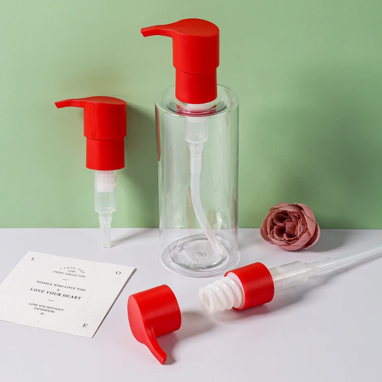 Pompe à lotion en plastique rouge pour lavage du corps, lavage des mains 24/410