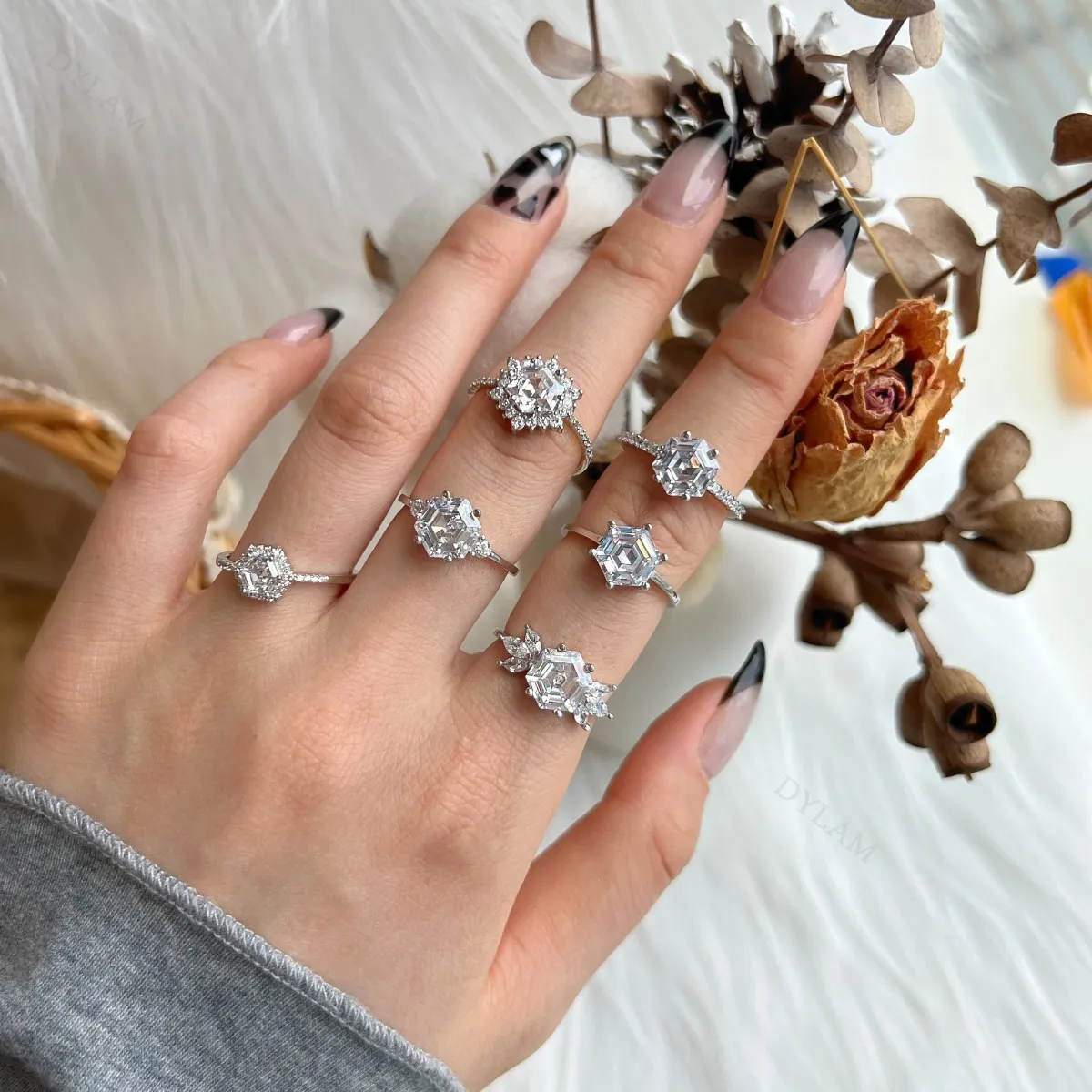 KAKODIY rings fashion trend jewelry hexagonal 925 Sterling Silver silver zircon wedding ring detail 8