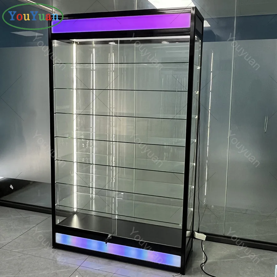LEDライト付きアルミフレーム小型ガラスショーケース