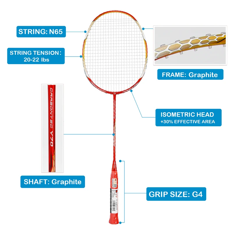 Ракетки для бадминтона launch WHIZZ A730 100% нано-углеродный графит