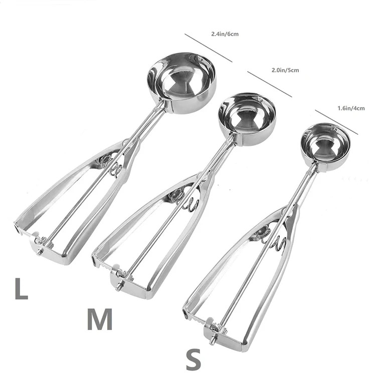 Ice Cream Scoop Set Stainless Steel Cookie Scoops With Trigger Release,  Cookie Dough Metal Cupcake Scoop Balls For Meatball, Melon, Muffin, Mashed  Pot